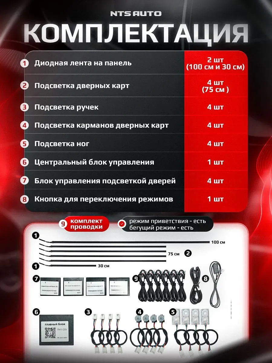 Ambient light NTS AUTO с приветствием 18 в 1 RGB приложение черная нить 