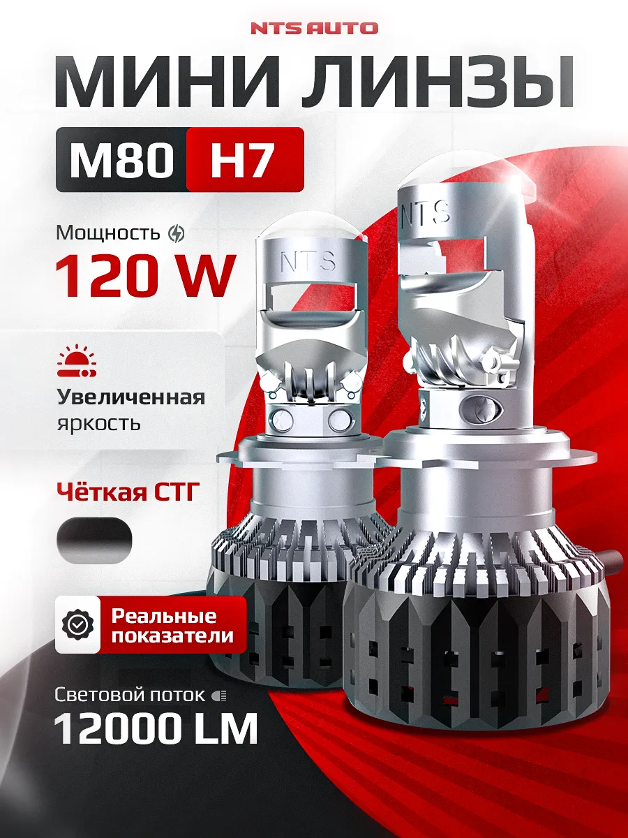 Светодиодная мини лампа-линза M80 H7 100W