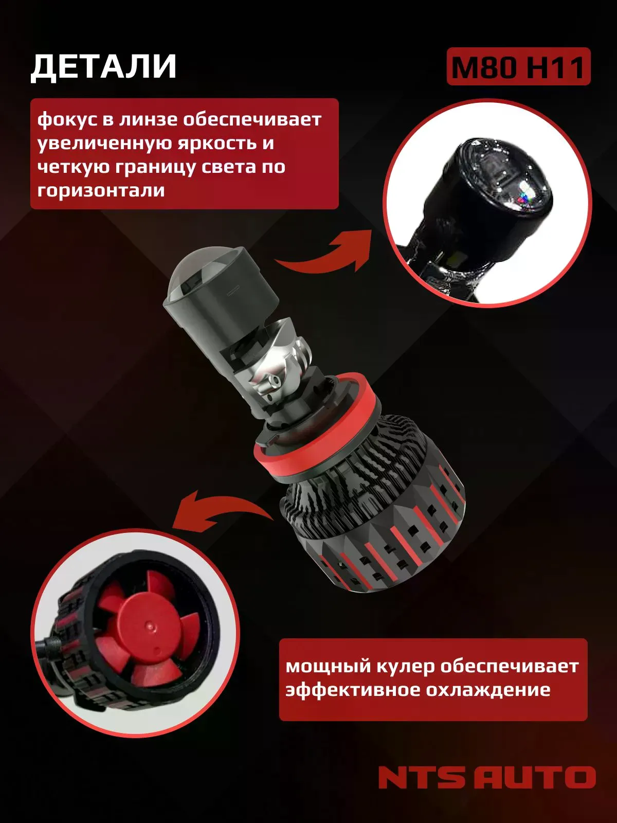 Светодиодная мини лампа-линза M80 H11 90W