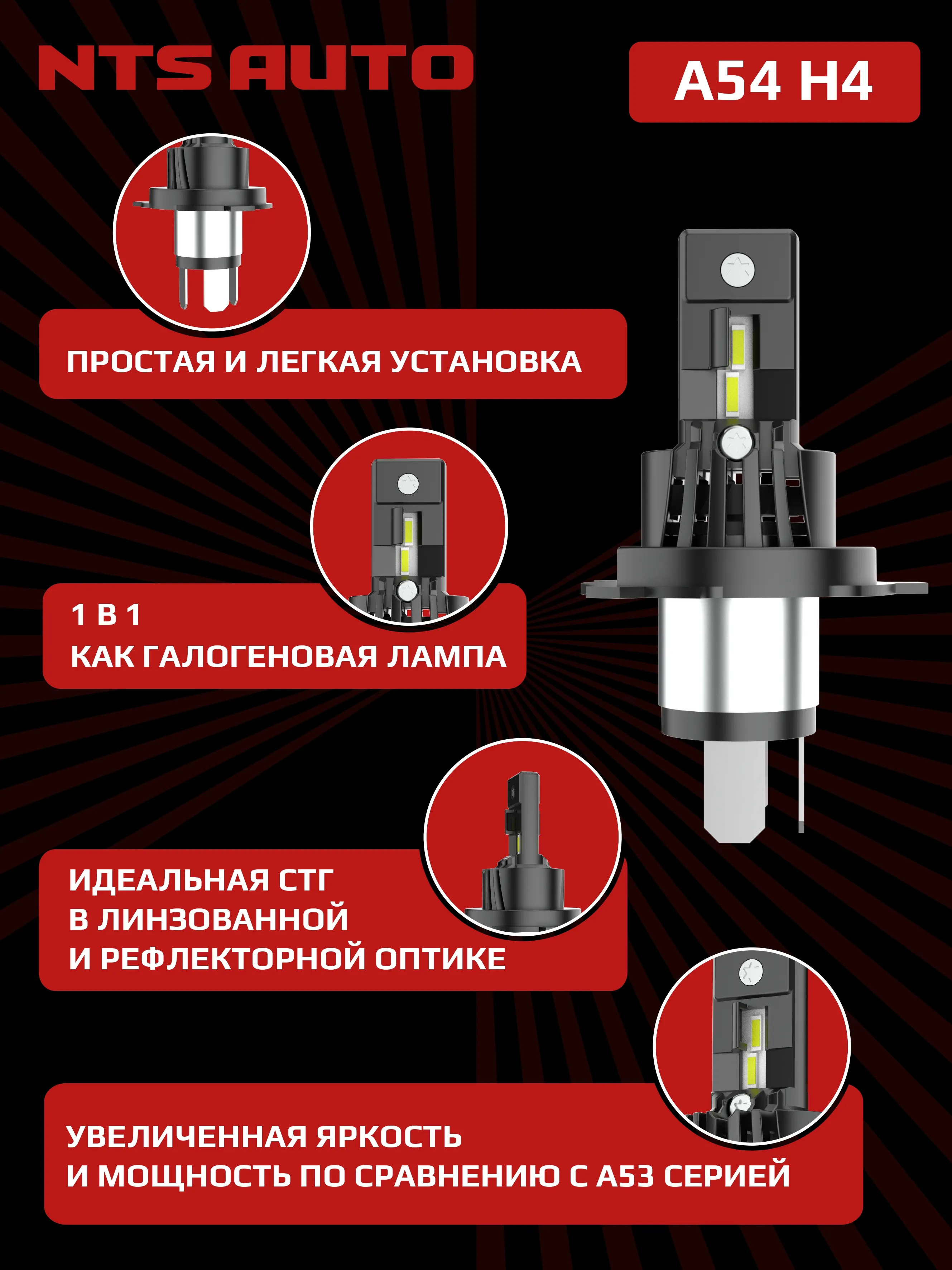 Светодиодные лампы A54 H4/H19 6300К